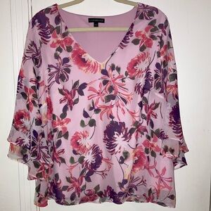 Lane Bryant Pink Ruffled Bell Sleeve Blouse